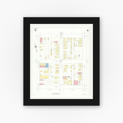 Old map wall art mockup — black gallery frame with white mat — Sanborn Fire Insurance Map from Centralia, Marion, Clinton, Jefferson, and Washington Counties, Illinois (1938), Sheet #0006
