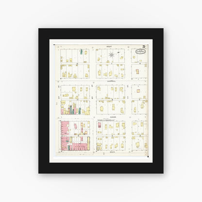 Old map wall art mockup — black gallery frame with white mat — Sanborn Fire Insurance Map from Carroll, Carroll County, Iowa (1893), Sheet #0003