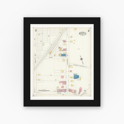 Old map wall art mockup — black gallery frame with white mat — Sanborn Fire Insurance Map from Bridgeville, Allegheny County, Pennsylvania (1924), Sheet #0002