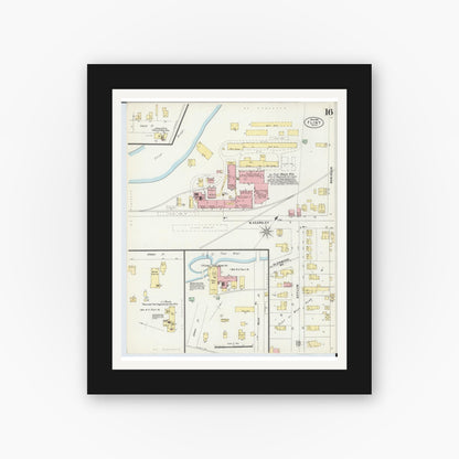 Old map wall art mockup — black gallery frame with white mat — Sanborn Fire Insurance Map from Flint, Genesee County, Michigan (1898), Sheet #0016