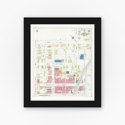 Old map wall art mockup — black gallery frame with white mat — Sanborn Fire Insurance Map from Blanchester, Clinton County, Ohio (1925), Sheet #0002