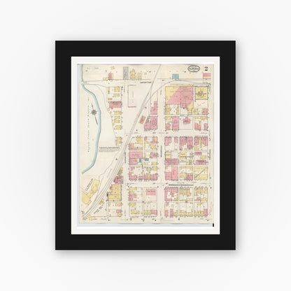 Old map wall art mockup — black gallery frame with white mat — Sanborn Fire Insurance Map from Aurora, Dearborn County, Indiana (1935), Sheet #0002