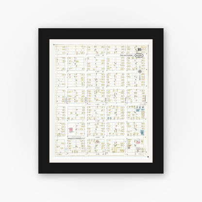 Old map wall art mockup — black gallery frame with white mat — Sanborn Fire Insurance Map from Boone, Boone County, Iowa (1916), Sheet #0010