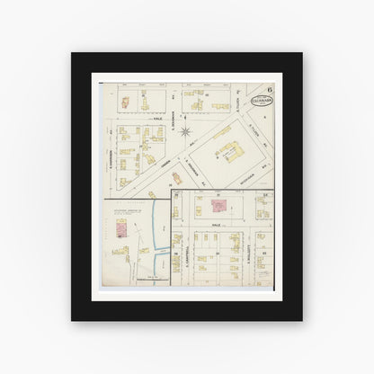 Old map wall art mockup — black gallery frame with white mat — Sanborn Fire Insurance Map from Escanaba, Delta County, Michigan (1888), Sheet #0006