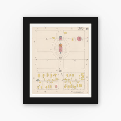 Old map wall art mockup — black gallery frame with white mat — Sanborn Fire Insurance Map from Merced, Merced County, California (1922), Sheet #0012