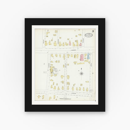 Old map wall art mockup — black gallery frame with white mat — Sanborn Fire Insurance Map from Fayetteville, Onondaga County, New York (1896), Sheet #0003
