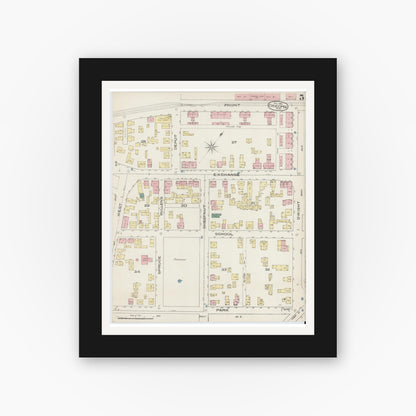 Old map wall art mockup — black gallery frame with white mat — Sanborn Fire Insurance Map from Chicopee, Hampden County, Massachusetts (1885), Sheet #0005