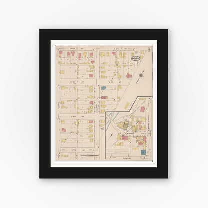 Old map wall art mockup — black gallery frame with white mat — Sanborn Fire Insurance Map from Waverly, Pike County, Ohio (1921), Sheet #0007