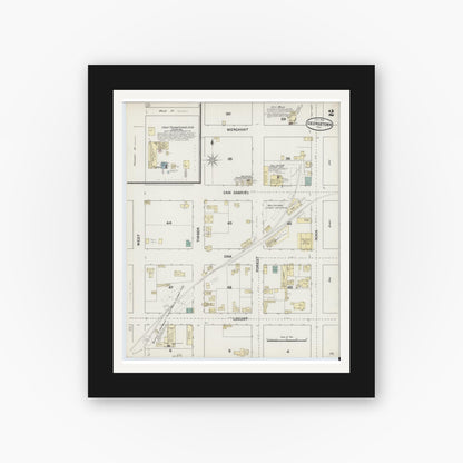 Old map wall art mockup — black gallery frame with white mat — Sanborn Fire Insurance Map from Georgetown, Williamson County, Texas (1889), Sheet #0002