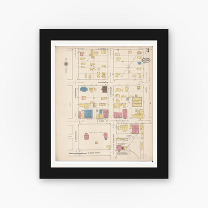 Old map wall art mockup — black gallery frame with white mat — Sanborn Fire Insurance Map from Bad Axe, Huron County, Michigan (1922), Sheet #0003