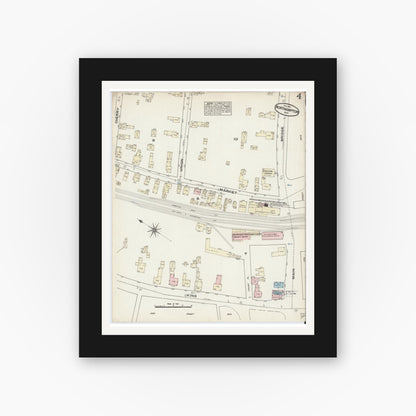 Old map wall art mockup — black gallery frame with white mat — Sanborn Fire Insurance Map from Northampton, Hampshire County, Massachusetts (1884), Sheet #0004