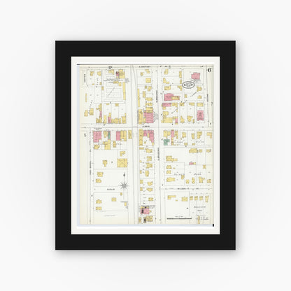 Old map wall art mockup — black gallery frame with white mat — Sanborn Fire Insurance Map from Shelby, Richland County, Ohio (1904), Sheet #0006