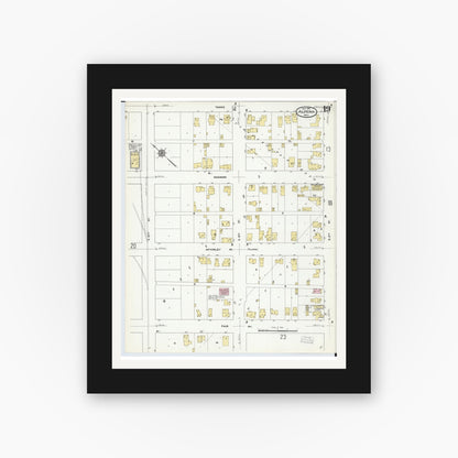 Old map wall art mockup — black gallery frame with white mat — Sanborn Fire Insurance Map from Alpena, Alpena County, Michigan (1910), Sheet #0019