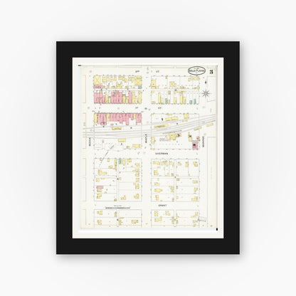 Old map wall art mockup — black gallery frame with white mat — Sanborn Fire Insurance Map from Belle Plaine, Benton County, Iowa (1894), Sheet #0003