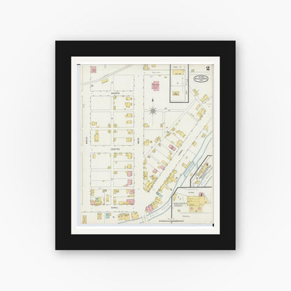 Old map wall art mockup — black gallery frame with white mat — Sanborn Fire Insurance Map from Navarre, Stark County, Ohio (1895), Sheet #0002