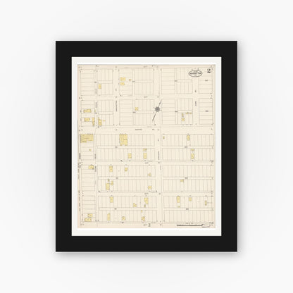 Old map wall art mockup — black gallery frame with white mat — Sanborn Fire Insurance Map from Manhattan Beach, Los Angeles County, California (1917), Sheet #0002