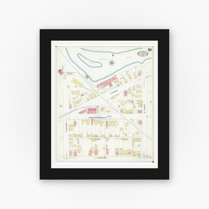 Old map wall art mockup — black gallery frame with white mat — Sanborn Fire Insurance Map from Chillicothe, Ross County, Ohio (1909), Sheet #0010