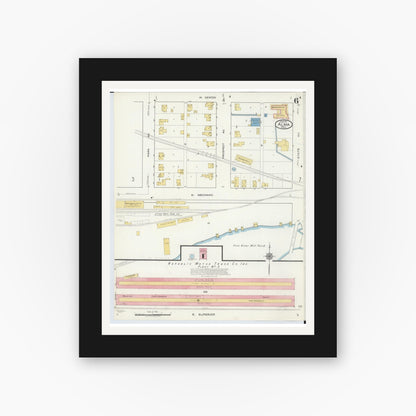 Old map wall art mockup — black gallery frame with white mat — Sanborn Fire Insurance Map from Alma, Gratiot County, Michigan (1917), Sheet #0006