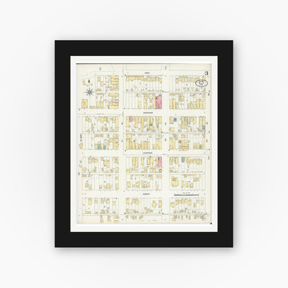 Old map wall art mockup — black gallery frame with white mat — Sanborn Fire Insurance Map from Ely, Saint Louis County, Minnesota (1906), Sheet #0003