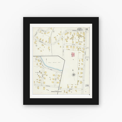 Old map wall art mockup — black gallery frame with white mat — Sanborn Fire Insurance Map from Spencer, Worcester County, Massachusetts (1906), Sheet #0011