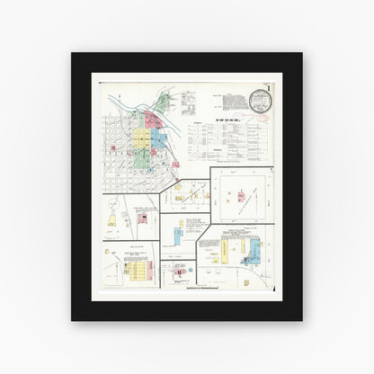 Old map wall art mockup — black gallery frame with white mat — Sanborn Fire Insurance Map from Cedar Falls, Black Hawk County, Iowa (1897), Sheet #0001