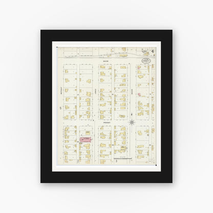Old map wall art mockup — black gallery frame with white mat — Sanborn Fire Insurance Map from Amboy, Lee County, Illinois (1897), Sheet #0004