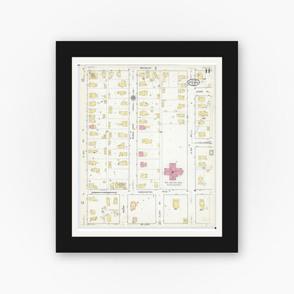 Old map wall art mockup — black gallery frame with white mat — Sanborn Fire Insurance Map from Pekin, Tazewell County, Illinois (1916), Sheet #0011