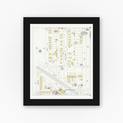 Old map wall art mockup — black gallery frame with white mat — Sanborn Fire Insurance Map from Rutherford, Bergen County, New Jersey (1909), Sheet #0020