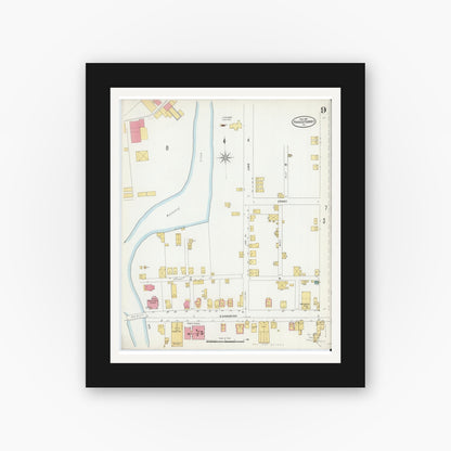 Old map wall art mockup — black gallery frame with white mat — Sanborn Fire Insurance Map from Punxsutawney, Jefferson County, Pennsylvania (1906), Sheet #0009