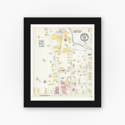 Old map wall art mockup — black gallery frame with white mat — Sanborn Fire Insurance Map from Tioga, Tioga County, Pennsylvania (1903), Sheet #0001