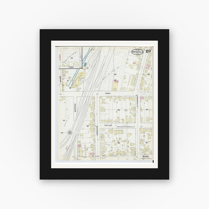 Old map wall art mockup — black gallery frame with white mat — Sanborn Fire Insurance Map from Springfield, Clark County, Ohio (1891), Sheet #0029