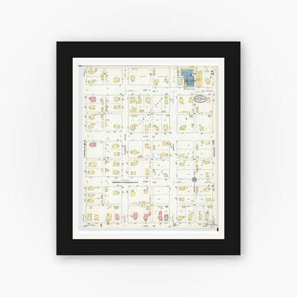 Old map wall art mockup — black gallery frame with white mat — Sanborn Fire Insurance Map from Delphos, Van Wert And Allen Counties, Ohio (1911), Sheet #0005