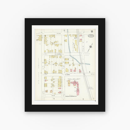 Old map wall art mockup — black gallery frame with white mat — Sanborn Fire Insurance Map from Lewisburg, Union County, Pennsylvania (1913), Sheet #0011