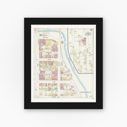 Old map wall art mockup — black gallery frame with white mat — Sanborn Fire Insurance Map from Aurora, Dearborn County, Indiana (1897), Sheet #0003