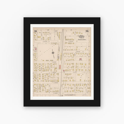Old map wall art mockup — black gallery frame with white mat — Sanborn Fire Insurance Map from Temple, Bell County, Texas (1922), Sheet #0030