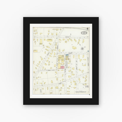 Old map wall art mockup — black gallery frame with white mat — Sanborn Fire Insurance Map from Stoughton, Norfolk County, Massachusetts (1896), Sheet #0002