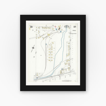 Old map wall art mockup — black gallery frame with white mat — Sanborn Fire Insurance Map from Kingston, Luzerne County, Pennsylvania (1925), Sheet #0029