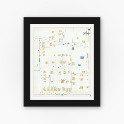 Old map wall art mockup — black gallery frame with white mat — Sanborn Fire Insurance Map from White Plains, Westchester County, New York (1900), Sheet #0010