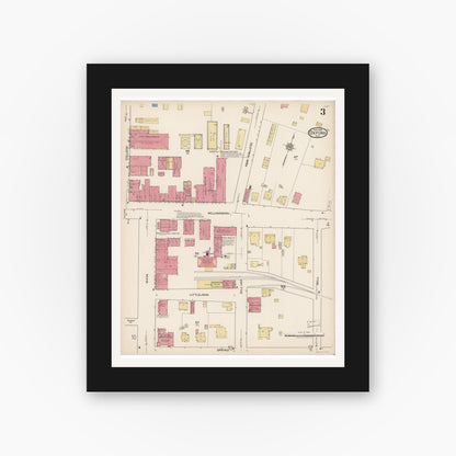 Old map wall art mockup — black gallery frame with white mat — Sanborn Fire Insurance Map from Oxford, Granville County, North Carolina (1922), Sheet #0003