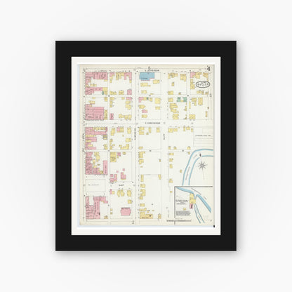 Old map wall art mockup — black gallery frame with white mat — Sanborn Fire Insurance Map from Butler, Butler County, Pennsylvania (1896), Sheet #0004