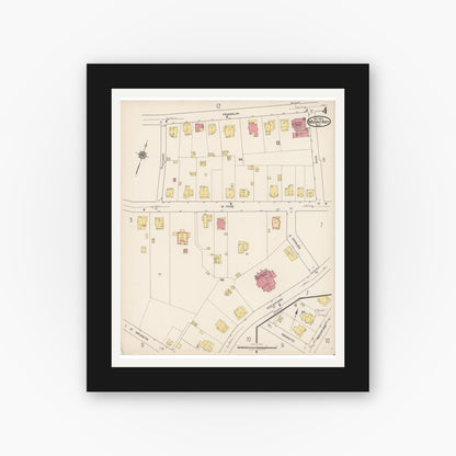 Old map wall art mockup — black gallery frame with white mat — Sanborn Fire Insurance Map from Mount Airy, Surry County, North Carolina (1922), Sheet #0004