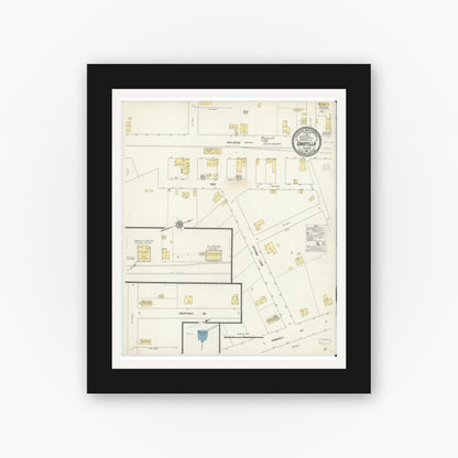 Old map wall art mockup — black gallery frame with white mat — Sanborn Fire Insurance Map from Umatilla, Lake County, Florida (1912), Sheet #0001