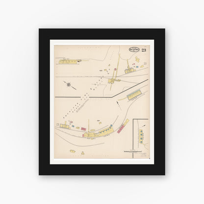 Old map wall art mockup — black gallery frame with white mat — Sanborn Fire Insurance Map from Bellefonte, Centre County, Pennsylvania (1922), Sheet #0023