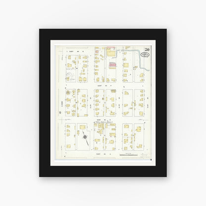 Old map wall art mockup — black gallery frame with white mat — Sanborn Fire Insurance Map from Temple, Bell County, Texas (1910), Sheet #0020