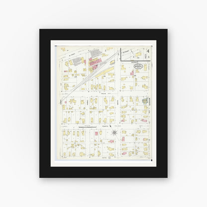 Old map wall art mockup — black gallery frame with white mat — Sanborn Fire Insurance Map from Monroe, Monroe County, Michigan (1908), Sheet #0004