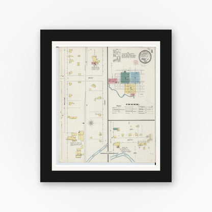 Old map wall art mockup — black gallery frame with white mat — Sanborn Fire Insurance Map from Ovid, Clinton County, Michigan (1895) - Complete Map Set
