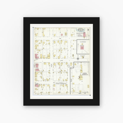 Old map wall art mockup — black gallery frame with white mat — Sanborn Fire Insurance Map from McArthur, Vinton County, Ohio (1911), Sheet #0003
