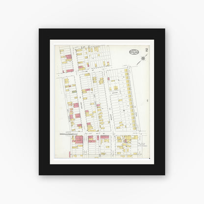 Old map wall art mockup — black gallery frame with white mat — Sanborn Fire Insurance Map from Midland, Beaver County, Pennsylvania (1917), Sheet #0002
