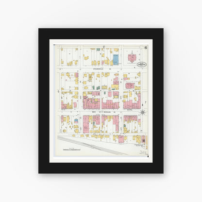 Old map wall art mockup — black gallery frame with white mat — Sanborn Fire Insurance Map from Cambridge, Guernsey County, Ohio (1901), Sheet #0006
