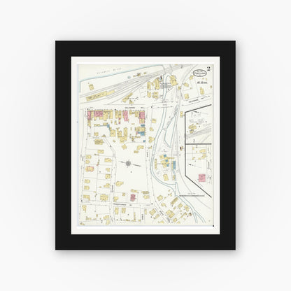 Old map wall art mockup — black gallery frame with white mat — Sanborn Fire Insurance Map from Portland, Northampton County, Pennsylvania (1912), Sheet #0002